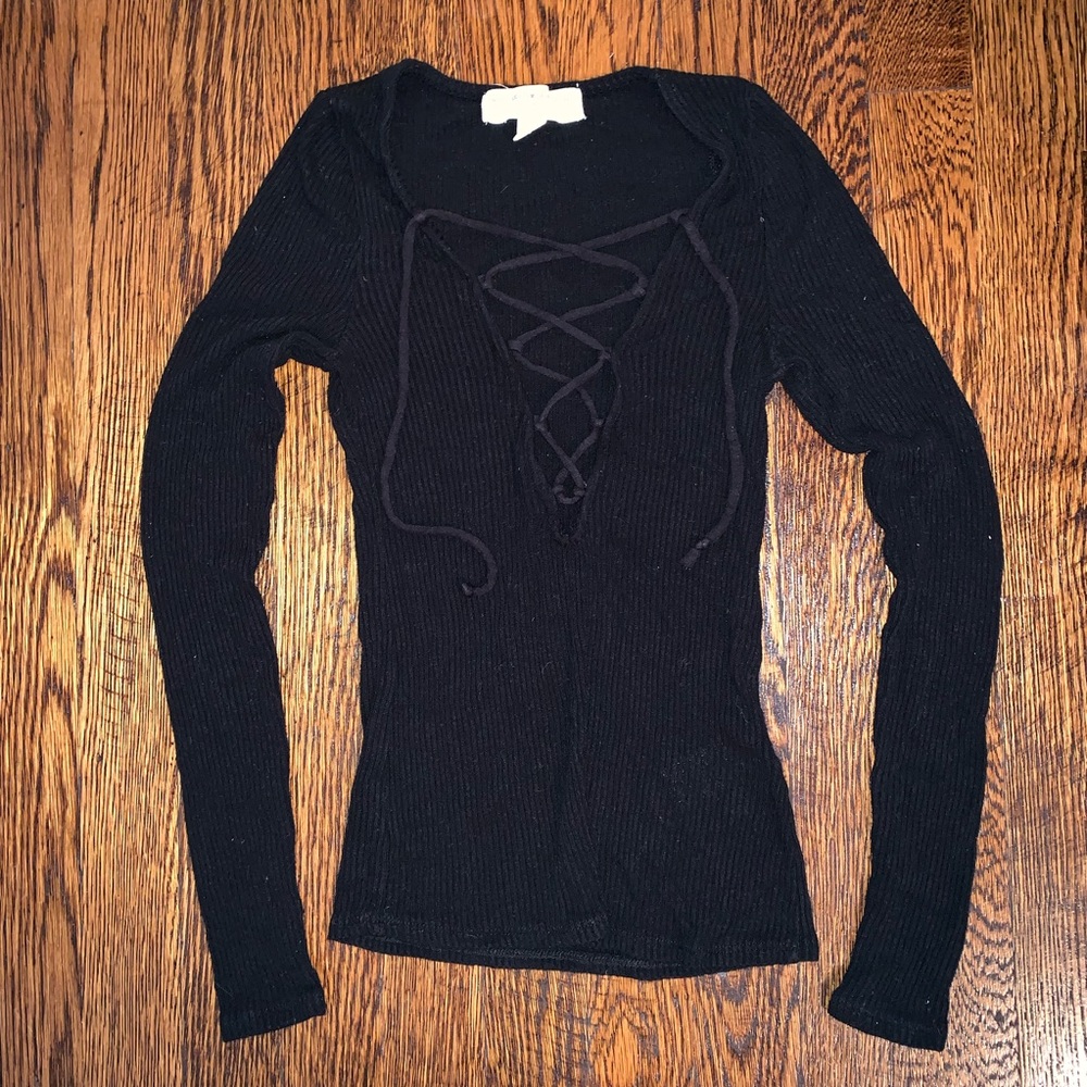 urban outfitters deep V neck lace up long sleeve